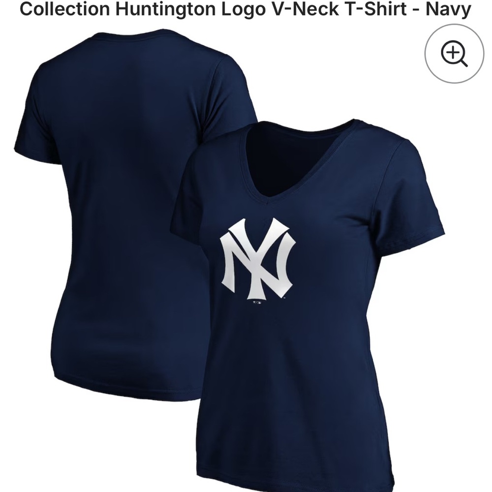 New York Yankees Navy V-Neck Logo Tee - Women's